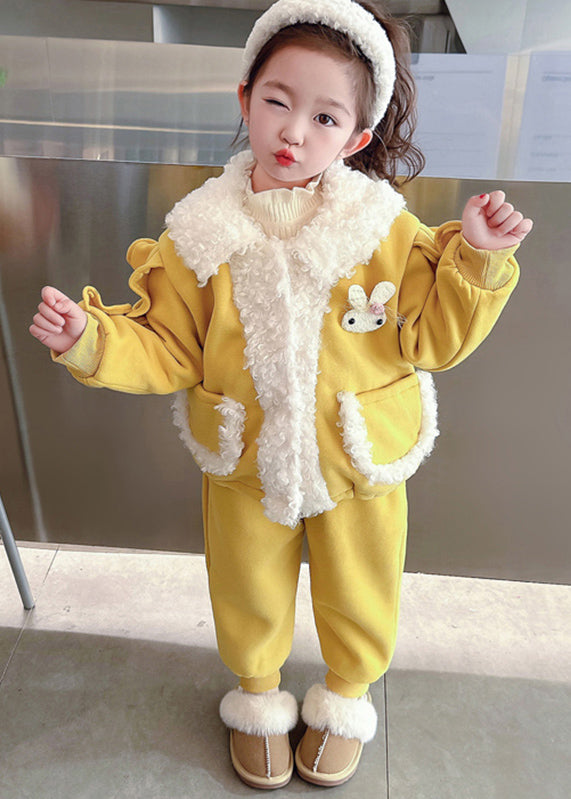 Pink Peter Pan Collar Warm Fleece Coats and Beam Pants Two Pieces Set Winter Tr016