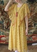 Yellow Ruffled Lace Up Nail Bead Chiffon Long Dresses Summer Qa1016