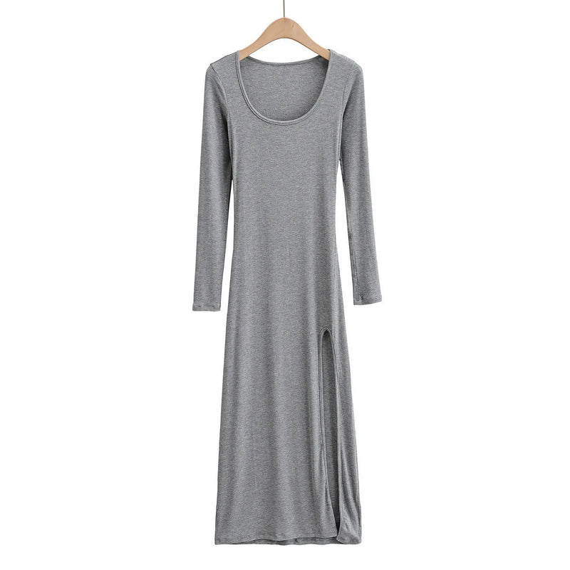 Round Neck Waist Traf Midi Dresses