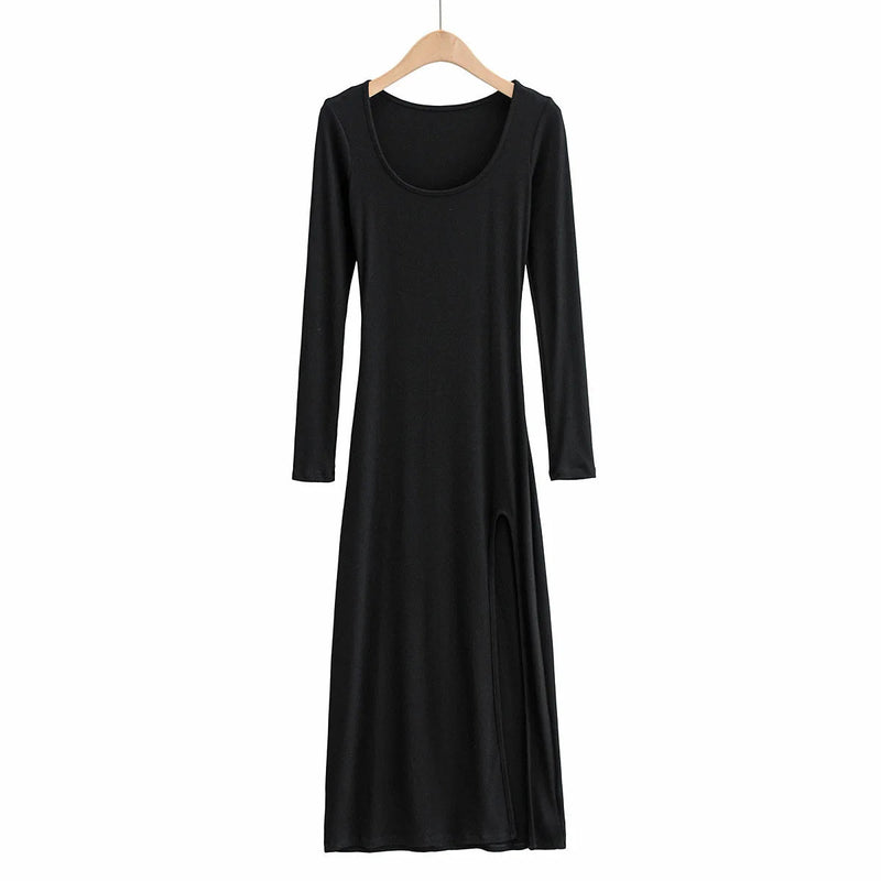 Round Neck Waist Traf Midi Dresses