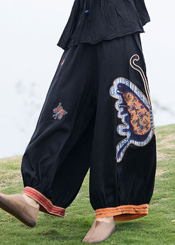 Black Elastic Waist Cozy Linen Crop Pants Summer Tq1004