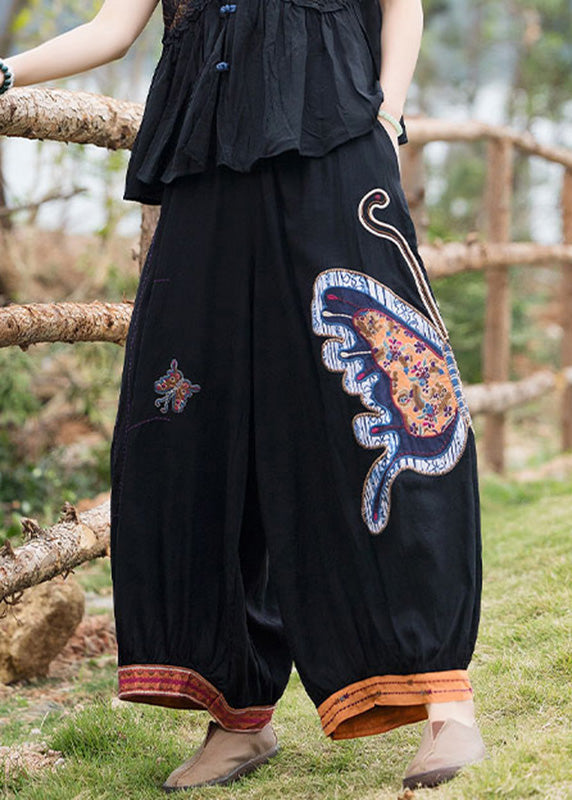 Black Elastic Waist Cozy Linen Crop Pants Summer Tq1004
