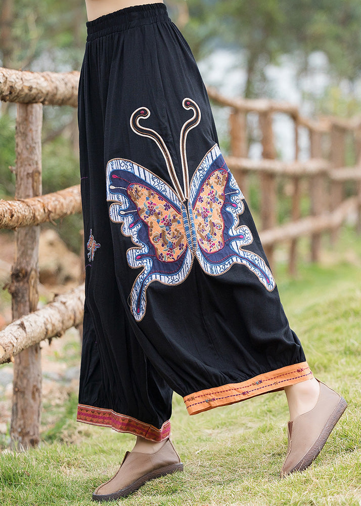 Black Elastic Waist Cozy Linen Crop Pants Summer Tq1004