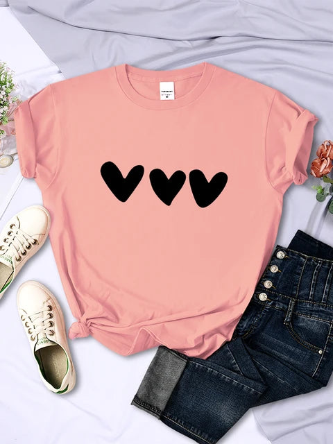 Black Heart Printing Female T-shirts Personality Street Short Sleeve All-math Soft Tee Clothing Breathable Tops