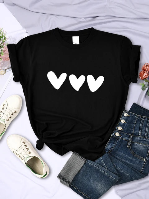 Black Heart Printing Female T-shirts Personality Street Short Sleeve All-math Soft Tee Clothing Breathable Tops