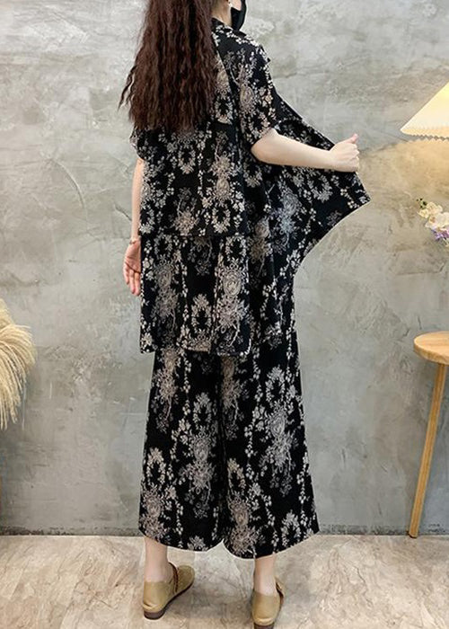 Black Low High Design Cotton Two-piece Set Peter Pan Collar Short Sleeve Au1057