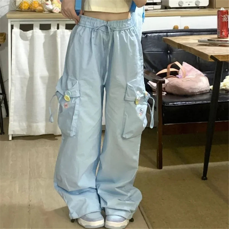 Blue Sweet Embroidered Japanese Trend Pant