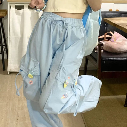 Blue Sweet Embroidered Japanese Trend Pant