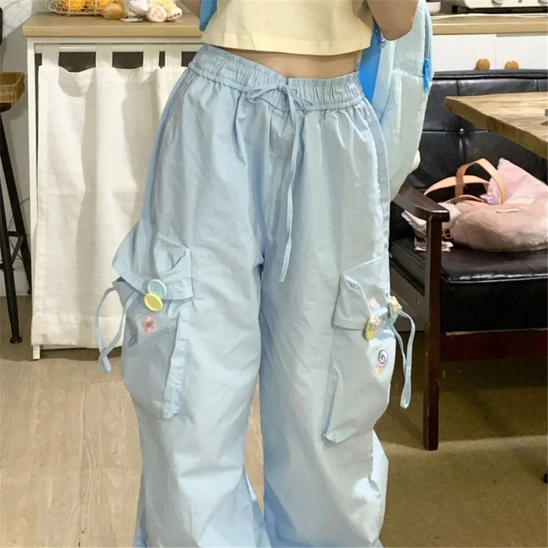 Blue Sweet Embroidered Japanese Trend Pant