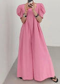 Rose Square Collar Oversized Linen Jumpsuits Wide Leg Pants Summer Ly1317