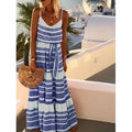 Style Print Spaghetti Strap Long Dresses V-neck Leace-up Beach Camisole Dress Summer New Lady Vestido