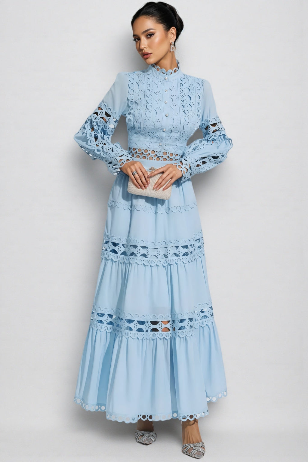 Lysd Blue Lace Hollow Maxi Dress Set