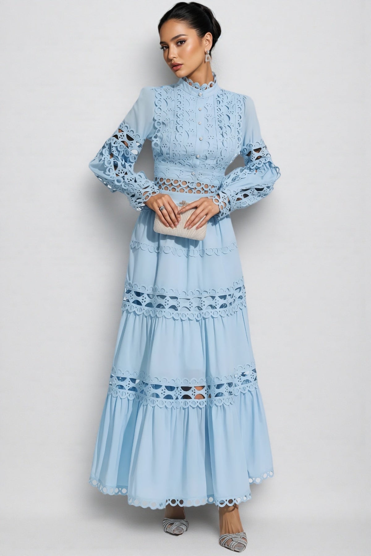Lysd Blue Lace Hollow Maxi Dress Set