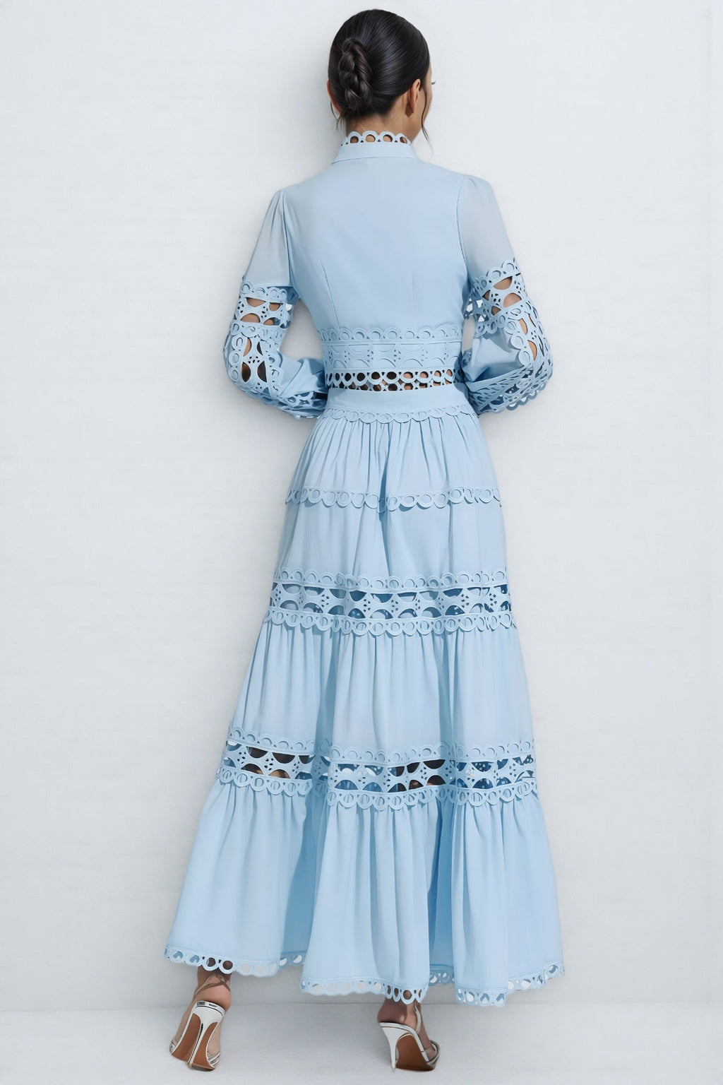 Lysd Blue Lace Hollow Maxi Dress Set