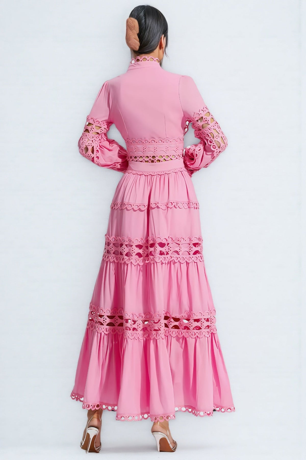 Kyrag Pink Lace Hollow Maxi Dress Set