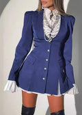 Boutique Blue Ruffled Button Cotton Two-piece Set Fall Qr014
