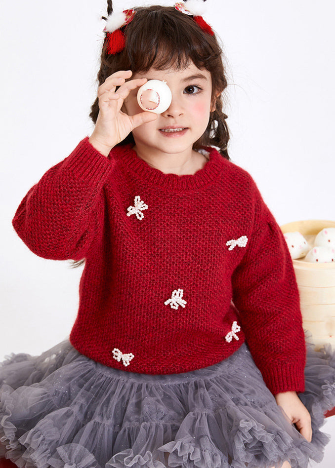Boutique Red Bow Cotton Knit Sweaters Winter Wl038