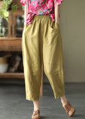 Boutique Yellow Pockets Patchwork Linen Crop Pants Summer Ly0585