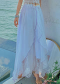 Brief White Embroideried Elastic Waist Wide Leg Pants Summer Ly0192