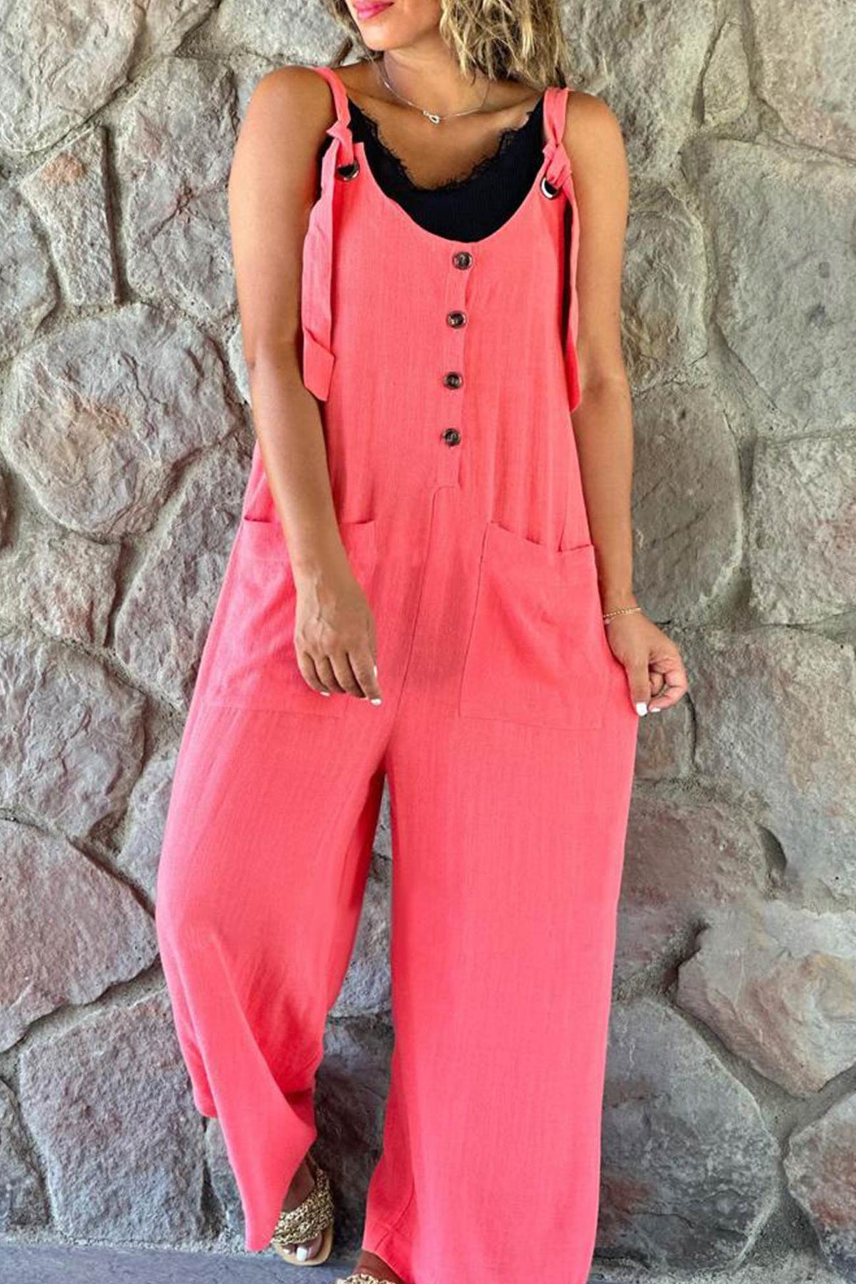 Button Straps Jumpsuits