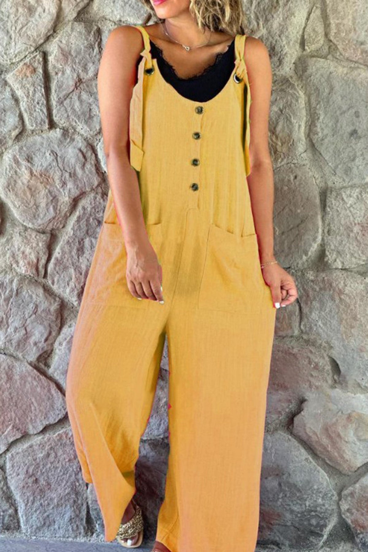Button Straps Jumpsuits