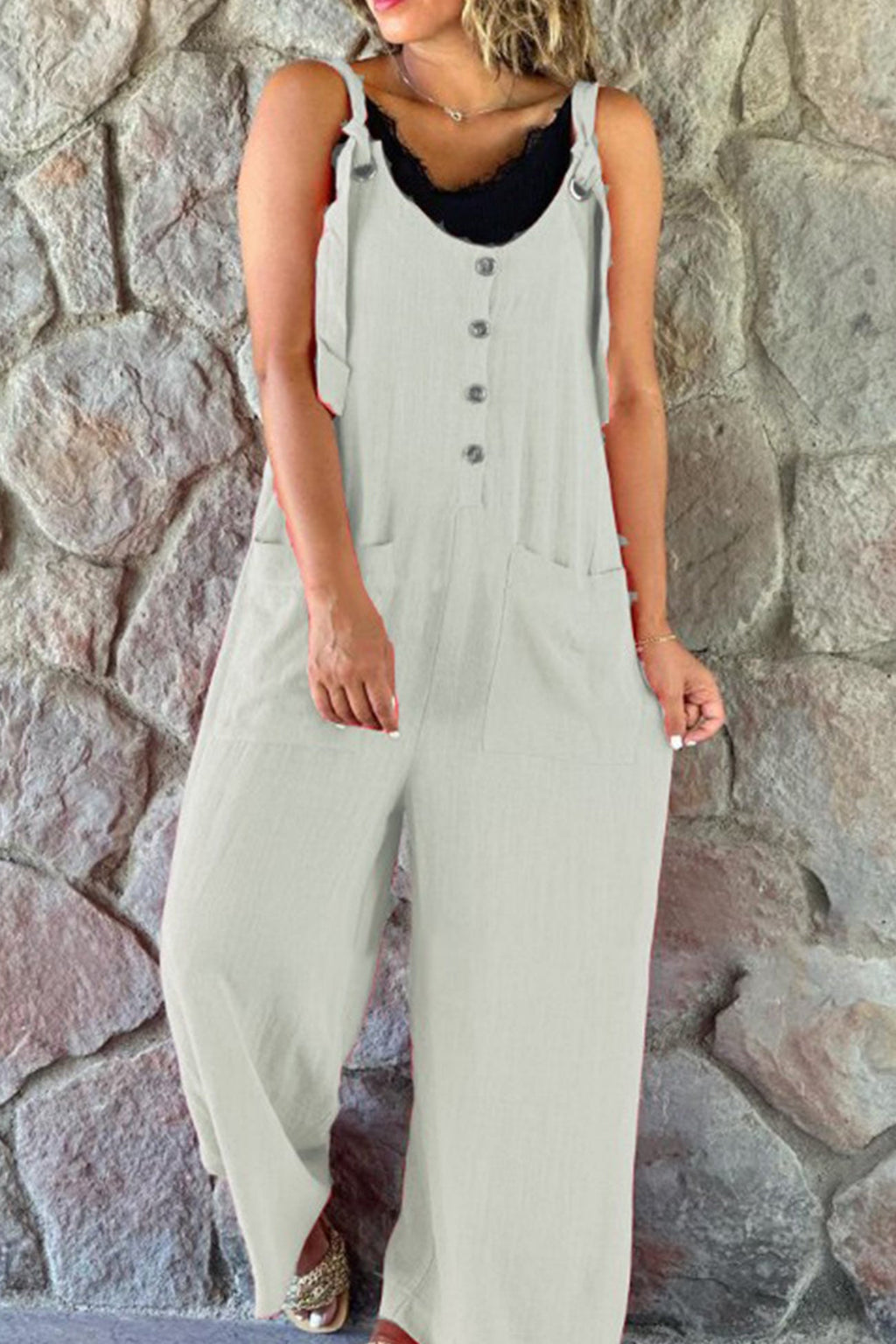 Button Straps Jumpsuits