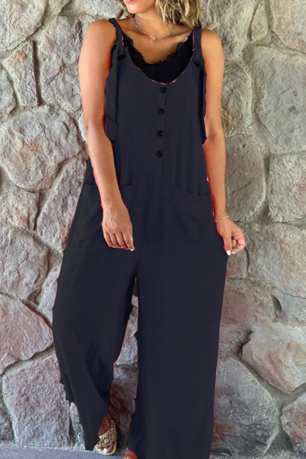 Button Straps Jumpsuits
