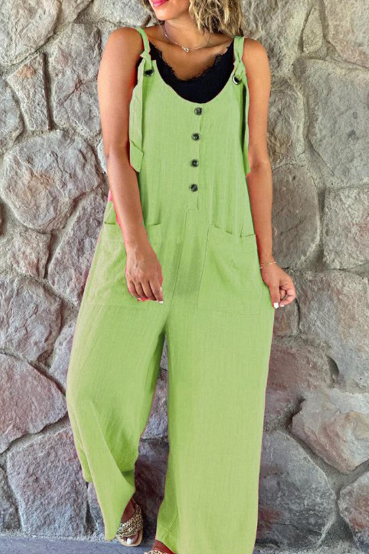 Button Straps Jumpsuits