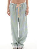 Striped Ruffles Drawstring Elastic Waist Pant