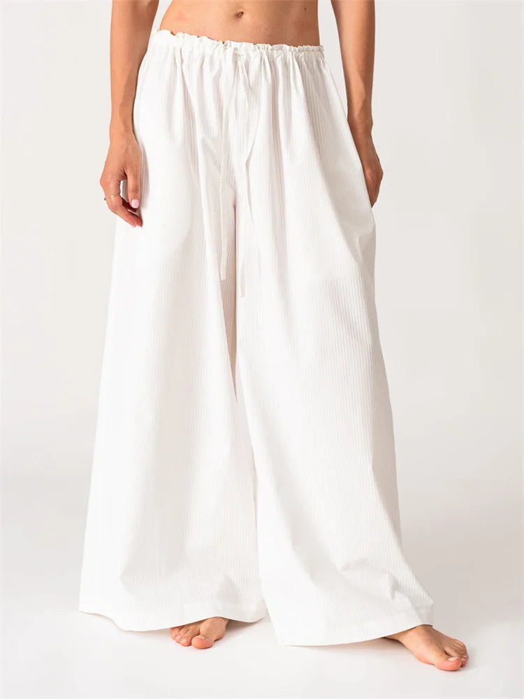/striped Baggy Drawstring Wide Pant