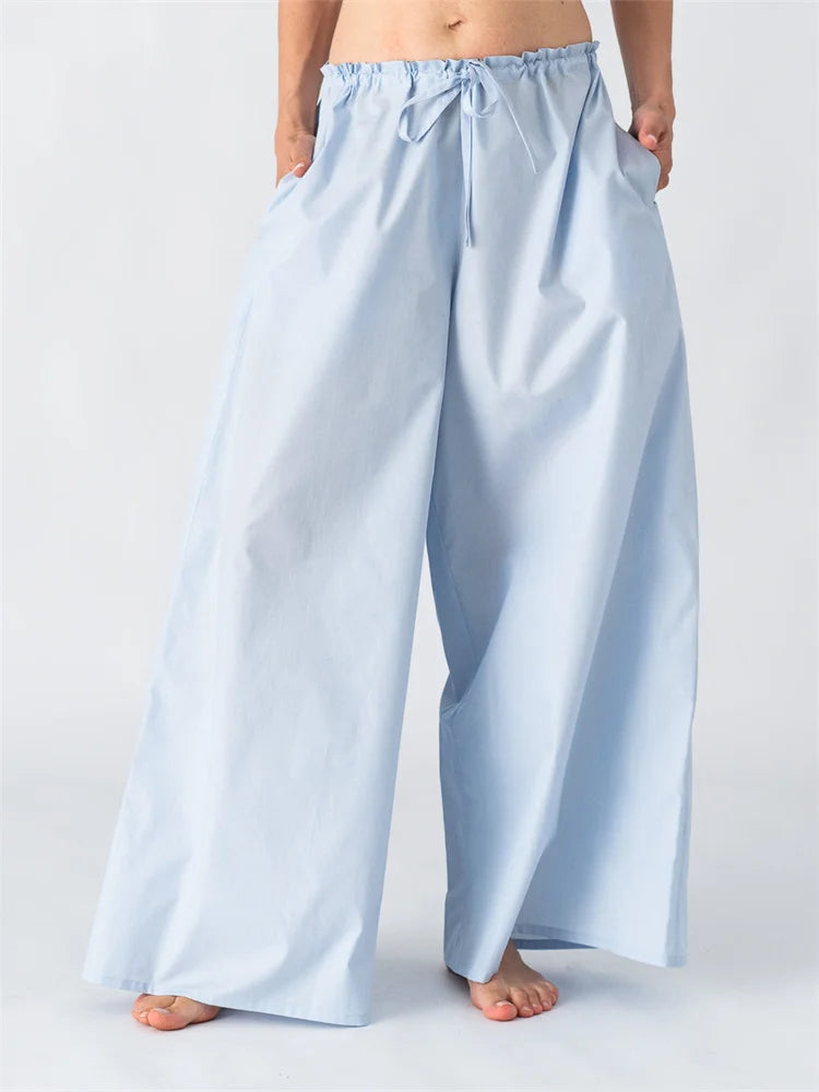 /striped Baggy Drawstring Wide Pant