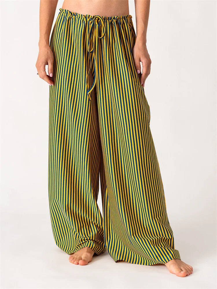 /striped Baggy Drawstring Wide Pant