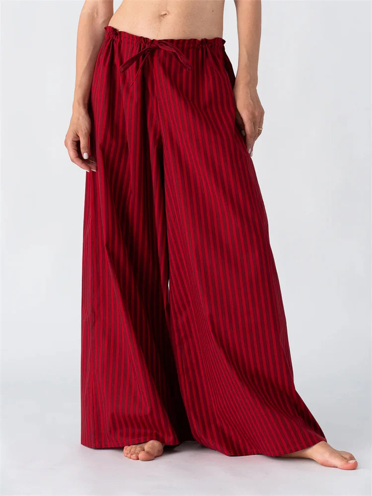 /striped Baggy Drawstring Wide Pant