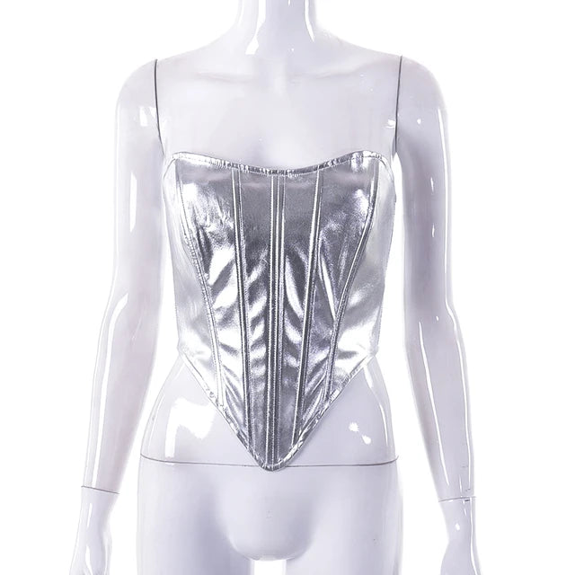 ’s Metallic Vest Top Slim Undercoat Corset Bottoming Shirt Waist Bandage Hot Spring