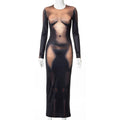Y2k 3d Body Print Maxi Dress Long Sleeve Unique Body-shaping Attirewear Robe Party
