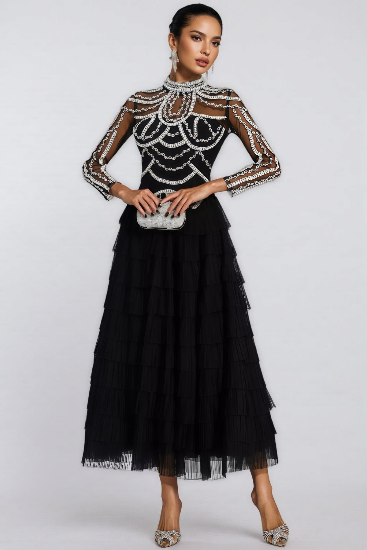 Kymte Black Beading Maxi Evening Maxi Dress