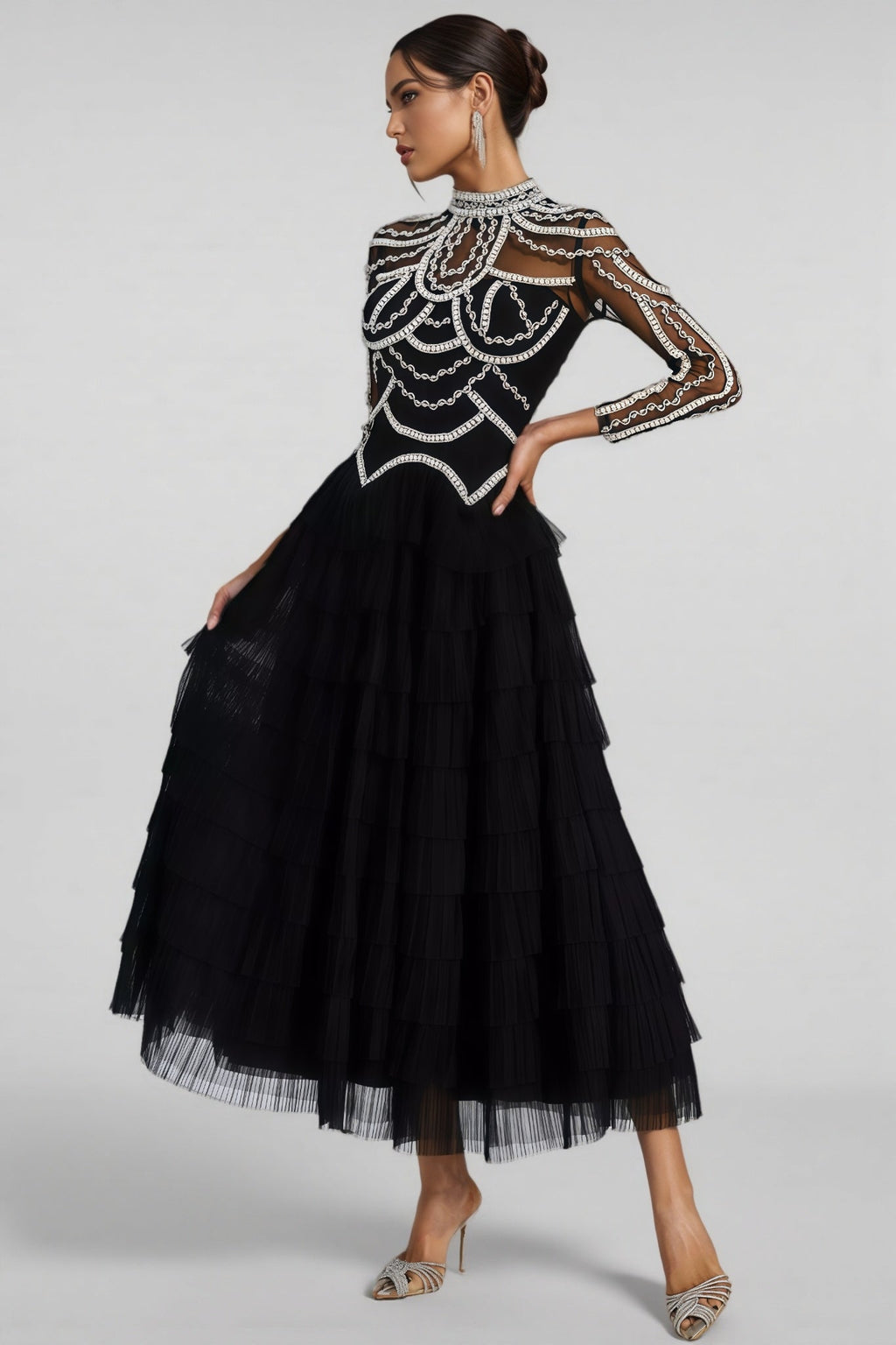 Kymte Black Beading Maxi Evening Maxi Dress