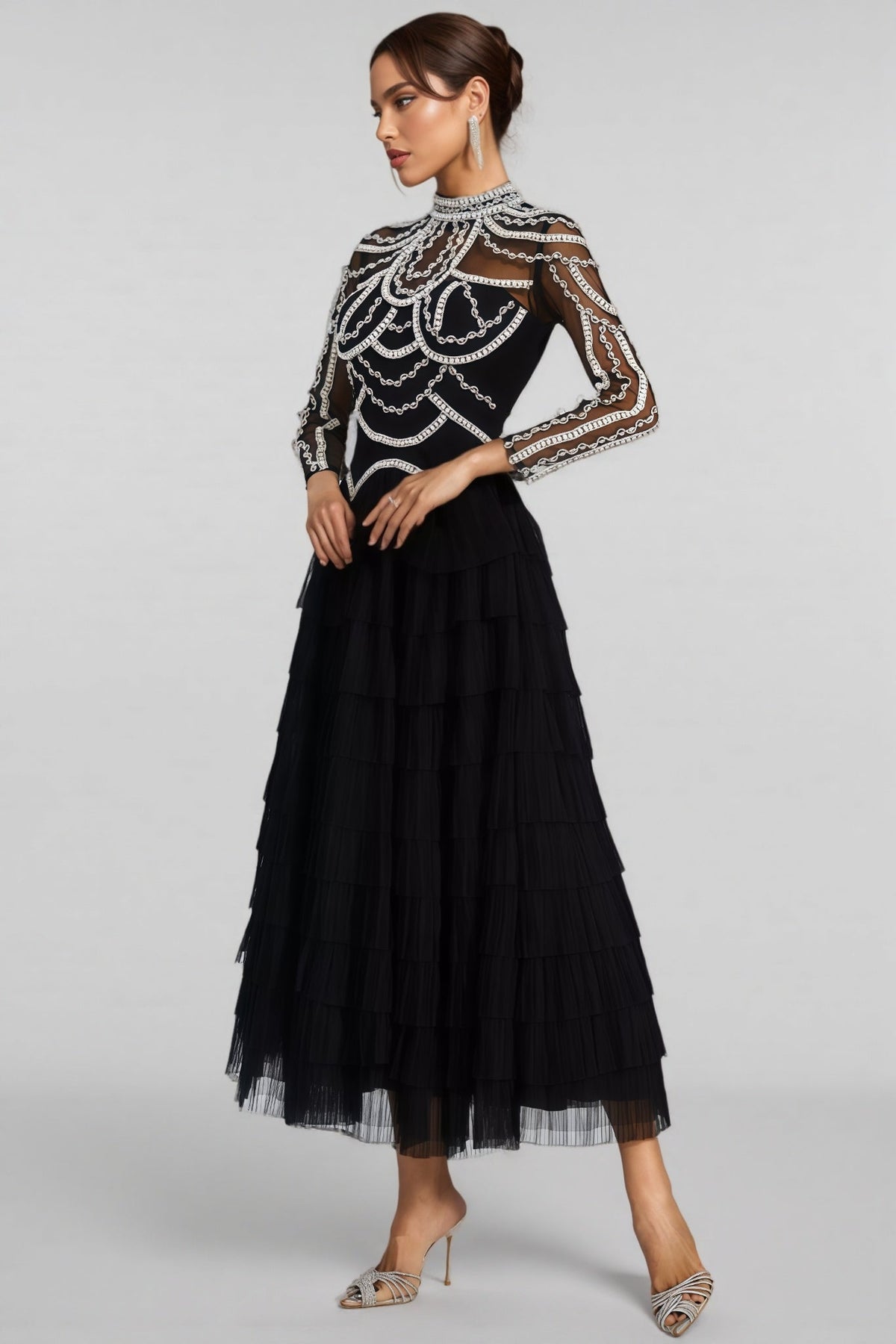 Kymte Black Beading Maxi Evening Maxi Dress