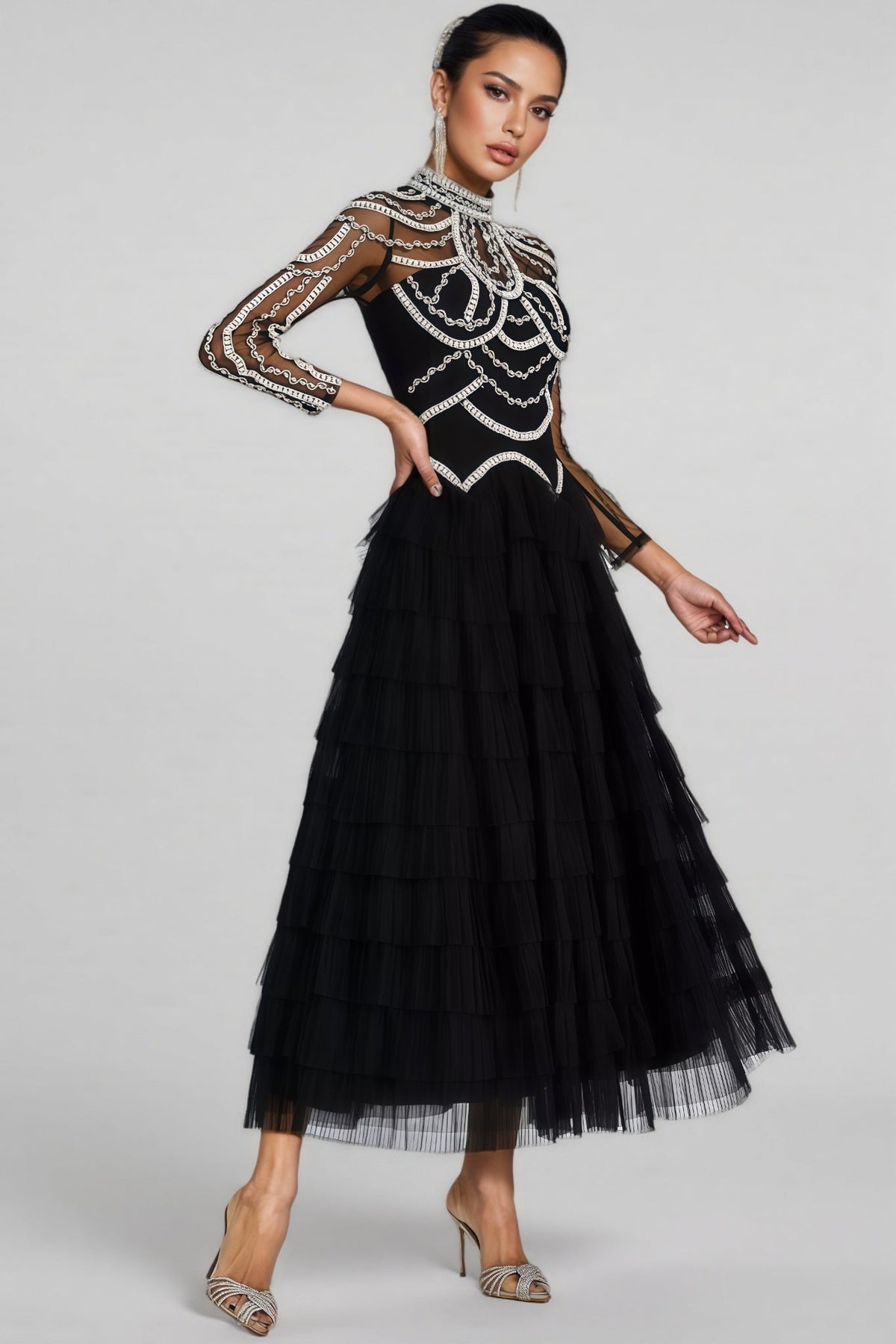 Kymte Black Beading Maxi Evening Maxi Dress