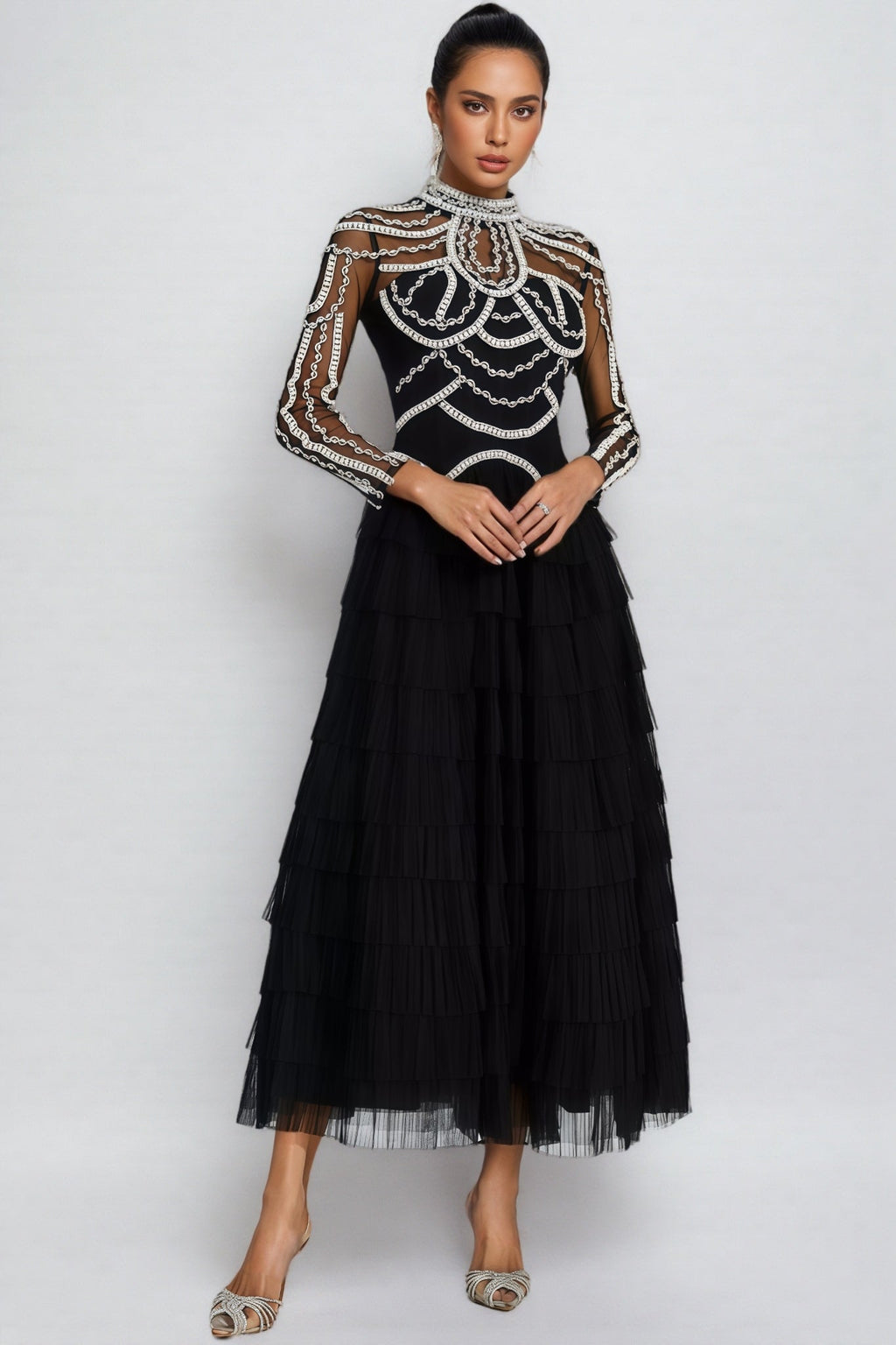 Kymte Black Beading Maxi Evening Maxi Dress