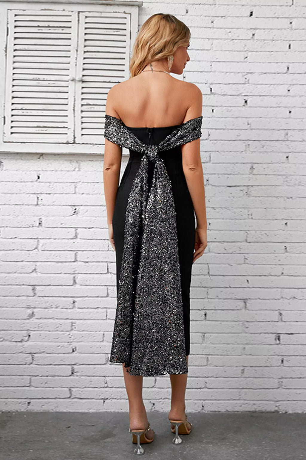 Cali Black Sequin Midi Dress
