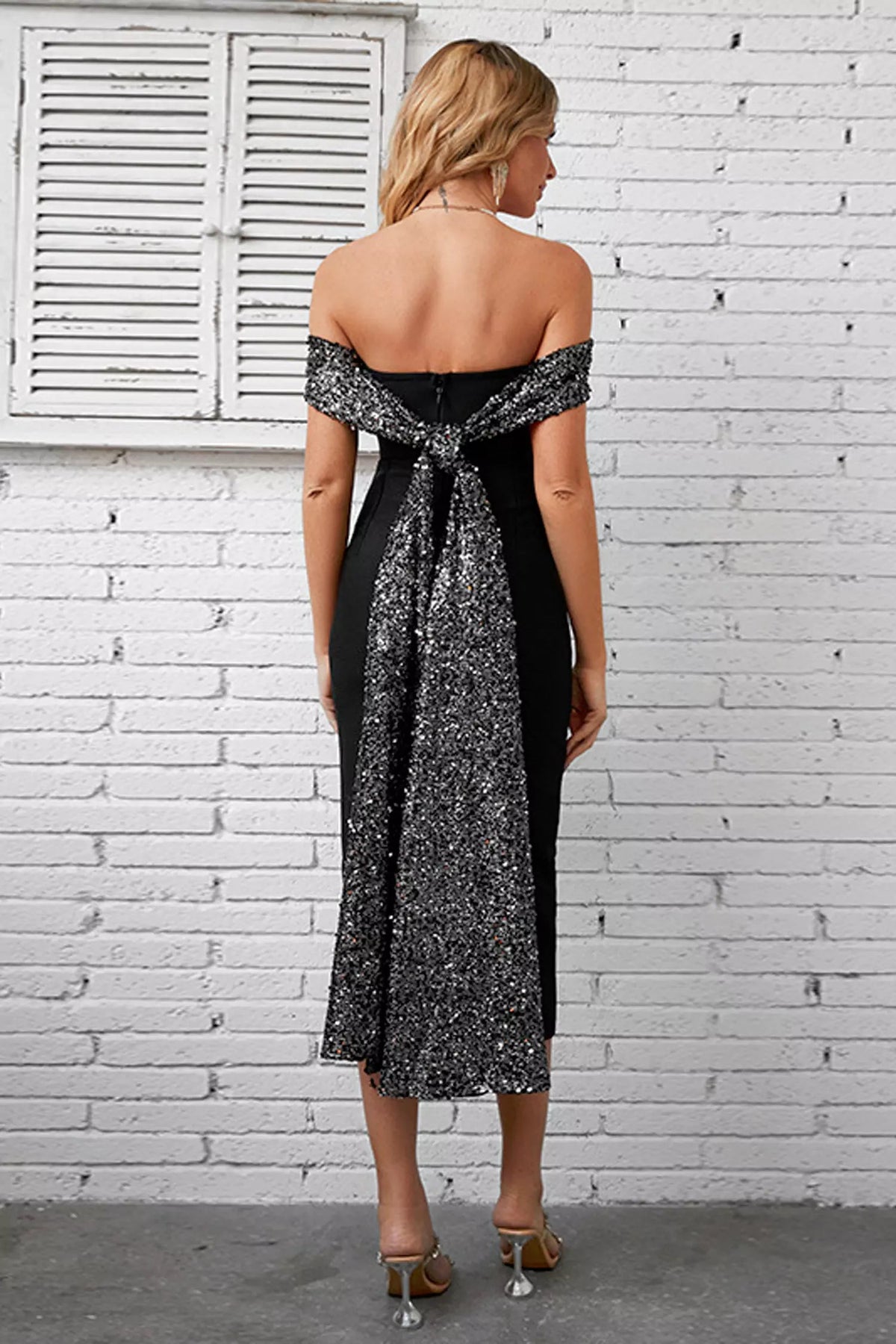 Cali Black Sequin Midi Dress