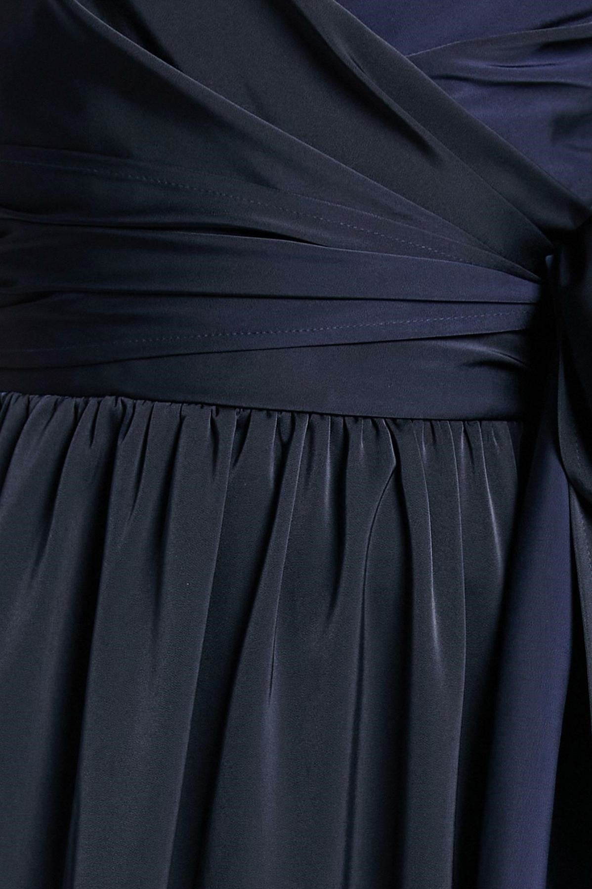 Cami V-neck Wrapover Pleated Lace Up Slit Maxi Dress Blue