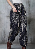 Black Oversized Print Cotton Harem Pants Spring Jk1044