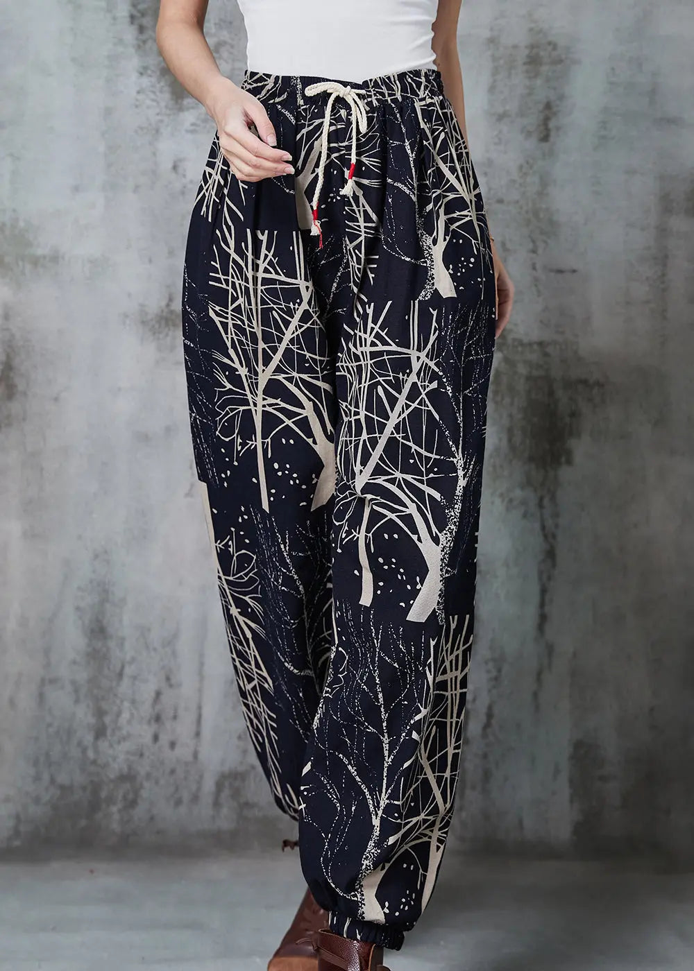 Black Oversized Print Cotton Harem Pants Spring Jk1044