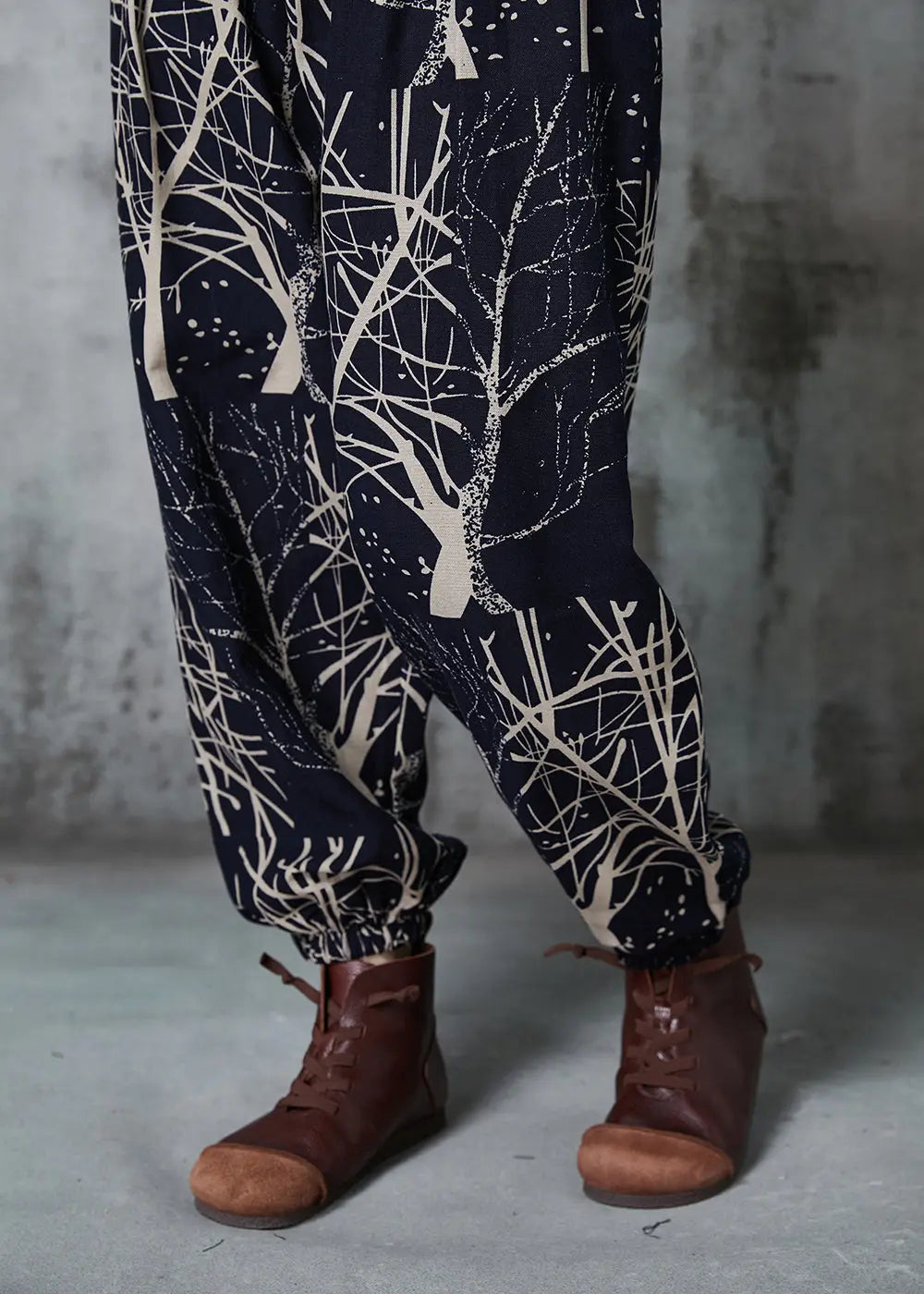 Black Oversized Print Cotton Harem Pants Spring Jk1044
