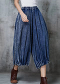 Blue Oversized Wrinkled Denim Wide Leg Pants Spring Jk1047
