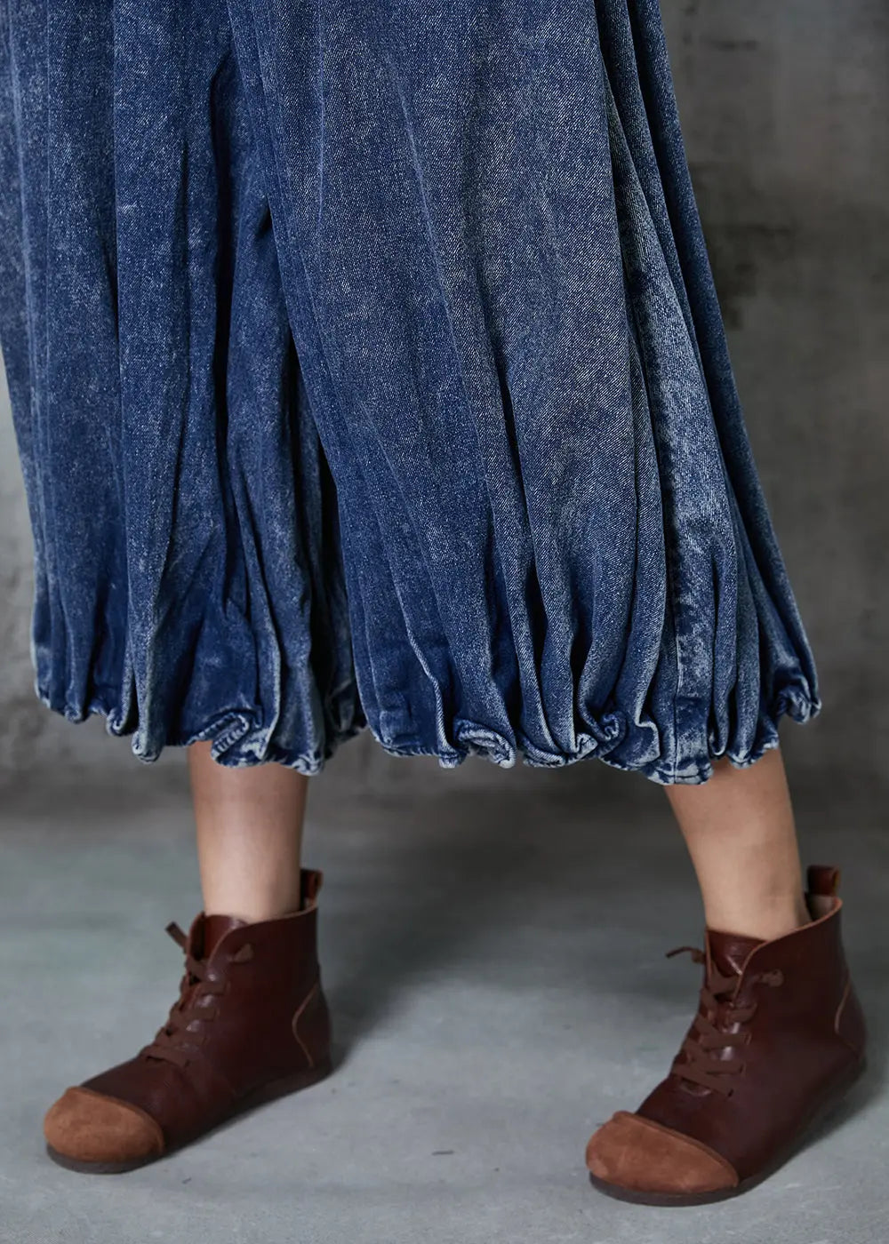 Blue Oversized Wrinkled Denim Wide Leg Pants Spring Jk1047