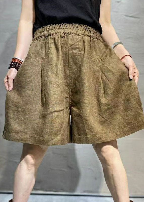 Coffee Pockets Patchwork Linen Hot Pants Summer Ly0627