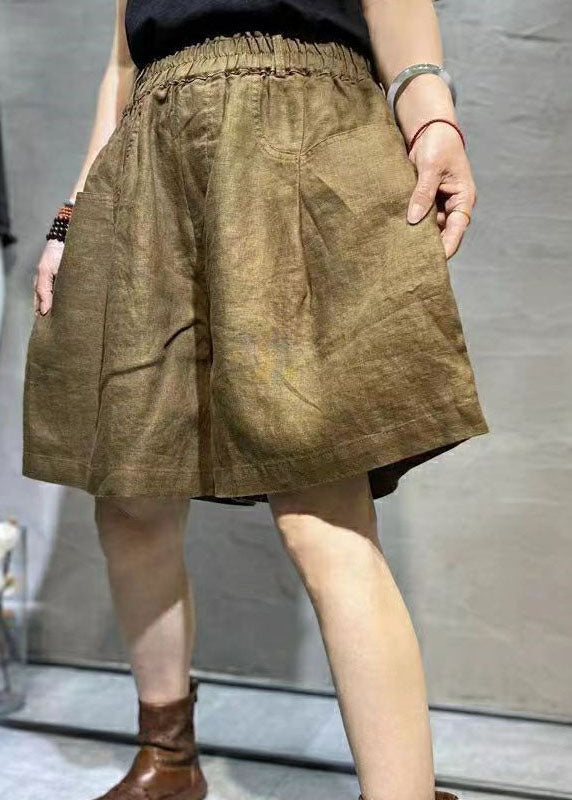 Coffee Pockets Patchwork Linen Hot Pants Summer Ly0627